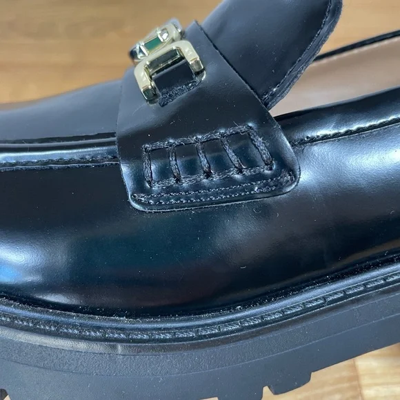 Sam Edelman Black Patent Leather Loafers with Gold Chain - Picture 12 of 16